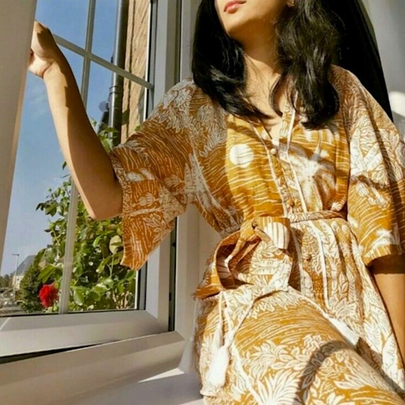 🛍H&M Kaftan Linen-blend Terracotta Midi Maxi Dres - Picture 3 of 16